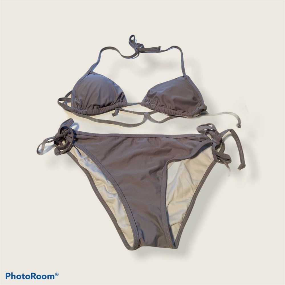 Women Gray Bikini Two Piece Swimsuit Large